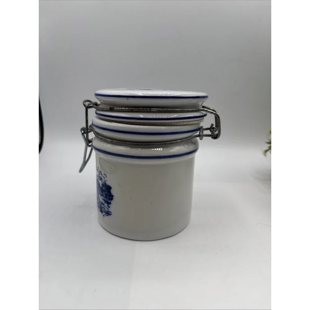 Vtg Teleflora Delft Blue White Dutch Windmill canister jar crock 5